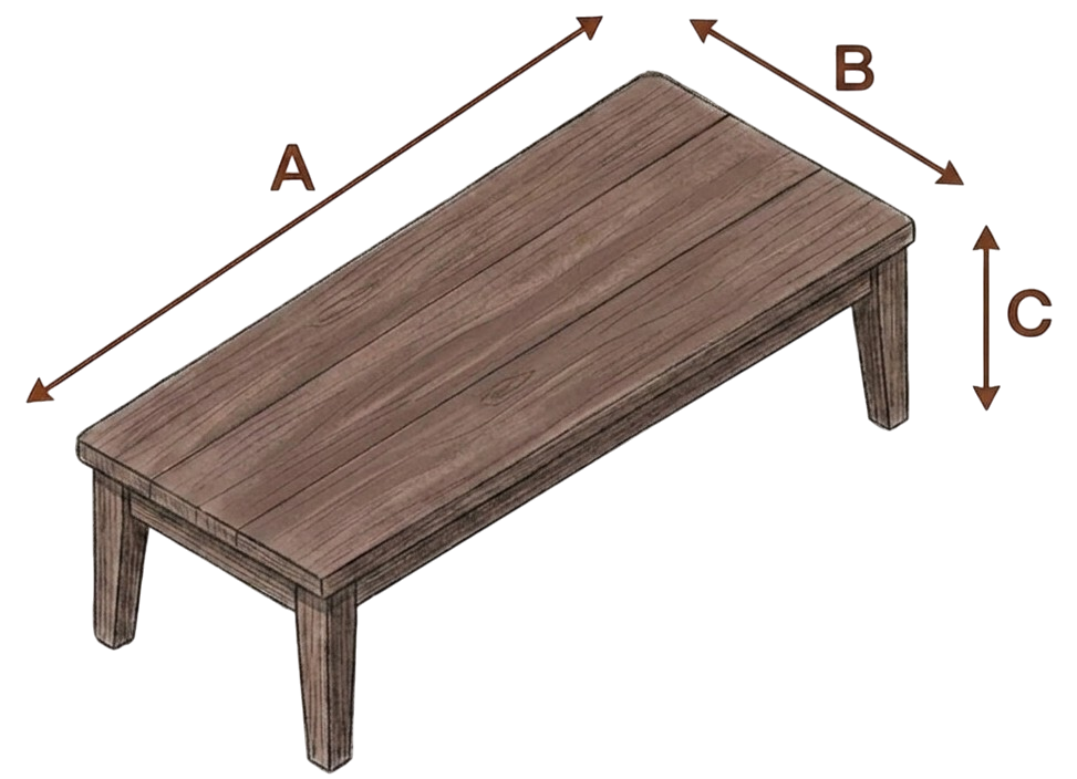 Stalo matmenys A, B, C